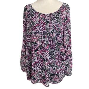 Cato Floral Paisley Tunic Top Women Sz 26/28W Peasant Flowy Feminine Boho